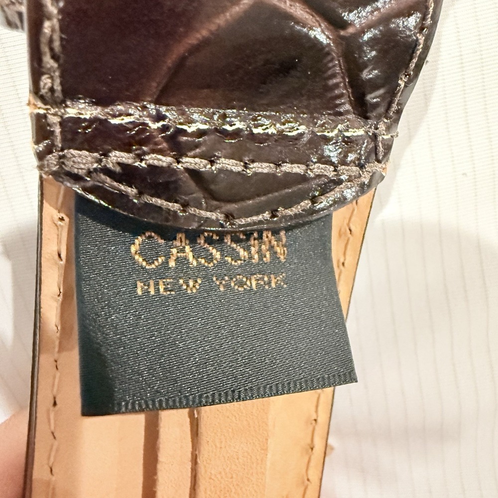 Cassin New York croc-embossed dark brown belt S Genuine Leather Women Vtg - Picture 3 of 8